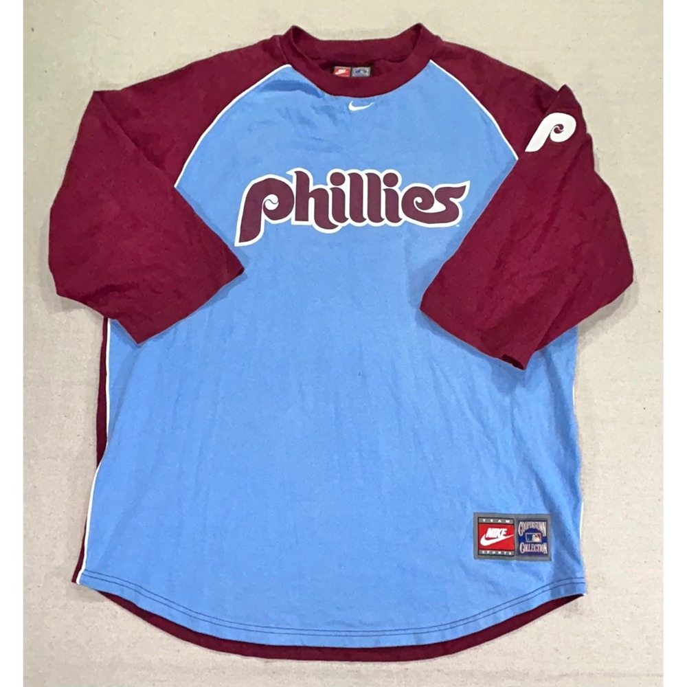 VINTAGE Nike Men's XL Mini Center Swoosh Jersey Phillies Cooperstown Collection‎